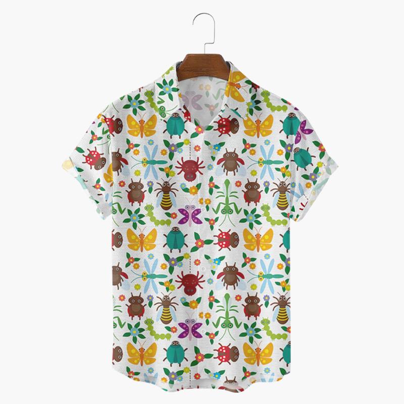 

Men's Casual Shirts Cross-border Summer Insect Floral 3D Digital Printing Trend Loose Short-sleeved Shirt Men's TopMen's, Navy blue