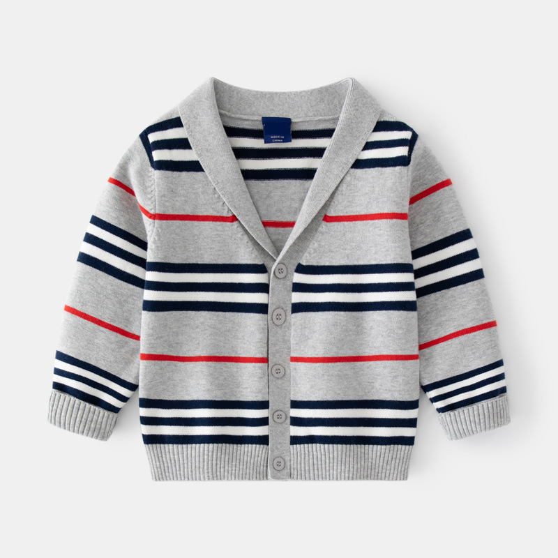 

Spring Autumn Knitted Cardigan Sweater Baby Children Clothing Stripe Boys Girls Sweaters Kids Wear Baby Boy Clothes Winter 2-7Y, Gray