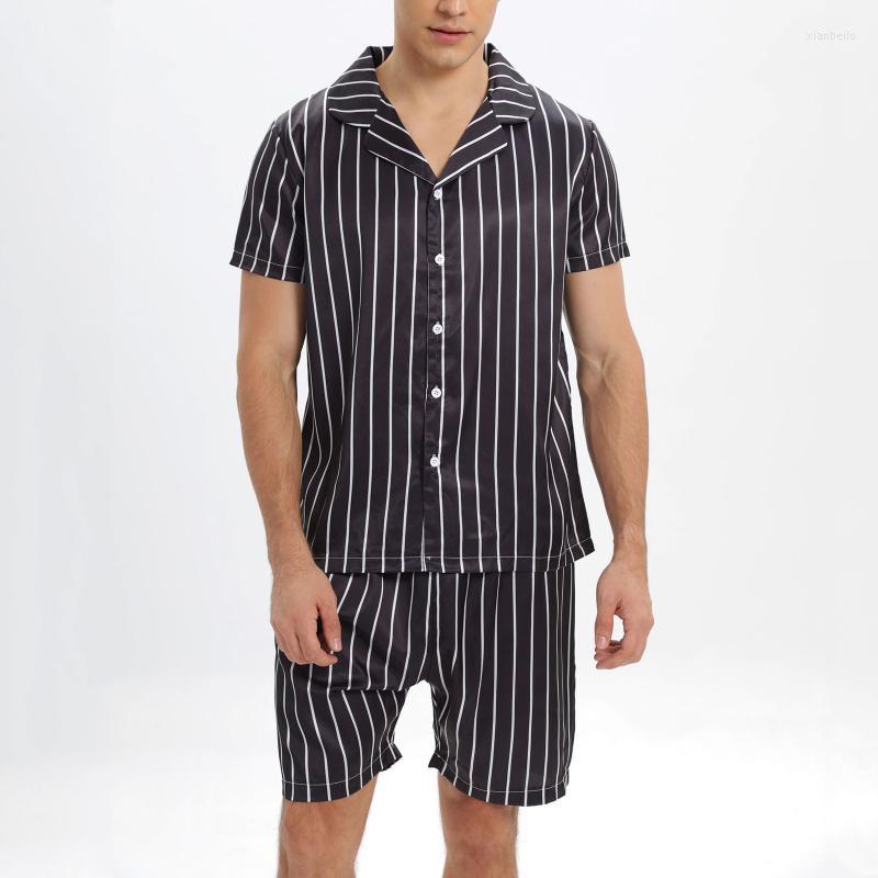 

Men' Tracksuits Men Striped Sets Loose Open Stitch Short Sleeve Shirt Fashion Shorts Beach Breathable Casual Mens Pajamas Home SuitMen, Bk
