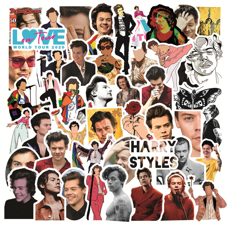

50pcs Singer Harry Edward Styles Stationery Stickers For Car Laptop PVC Backpack Home Decal Pad Bicycle Waterproof Decal, Multi colors