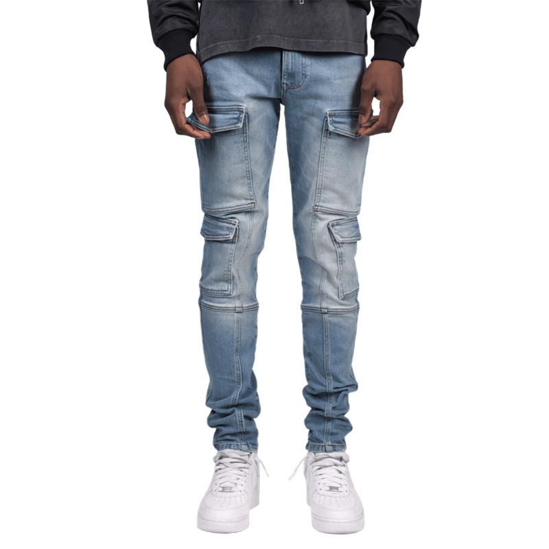 

Men's Jeans Mens Slim Fit Pants Fashion Cargo Denim Trousers With Multi Pockets Stretchy Hip Hop Bottoms WashedMen's, Black