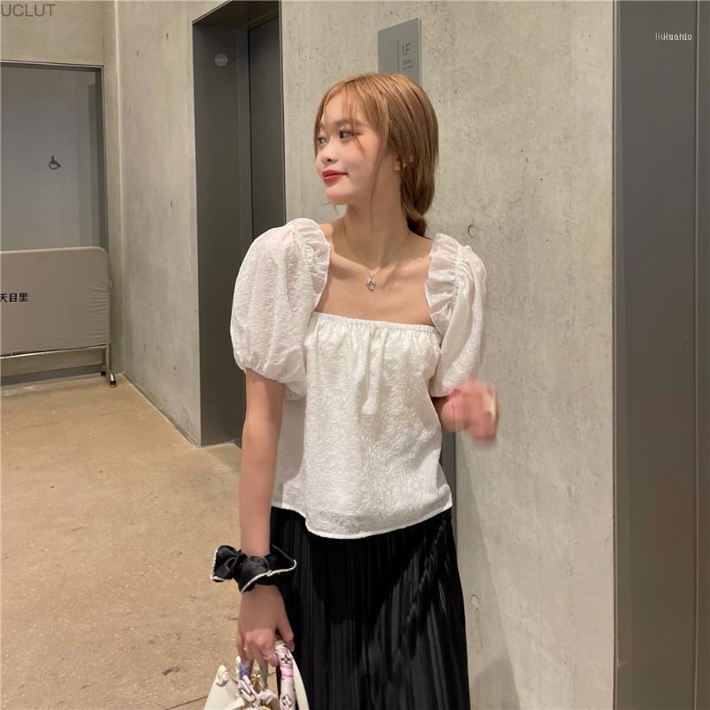 

Women's Blouses & Shirts Lace Bubble Sleeve Top For Summer 2022 Korean White Loose Thin Fashion Shirt Trend, Black skirt