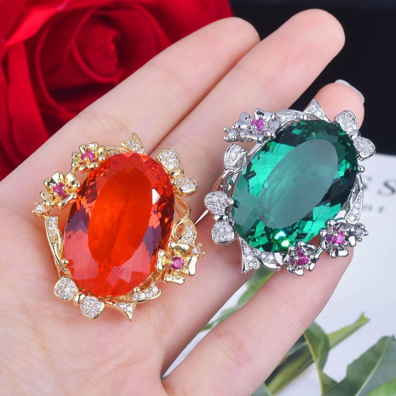 

Cluster Rings 20 30mm Exaggerated CZ Stone Wedding Ring Luxury Band Silver Color Engagement Bridal JewelryCluster