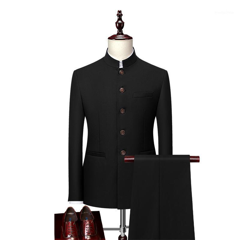 Men's Suits & Blazers M-6XL Plus Size Men Chinese Tunic Mandarin Collar Formal Suit Slim Fit Front Button Japanese School Uniform Groom Dres