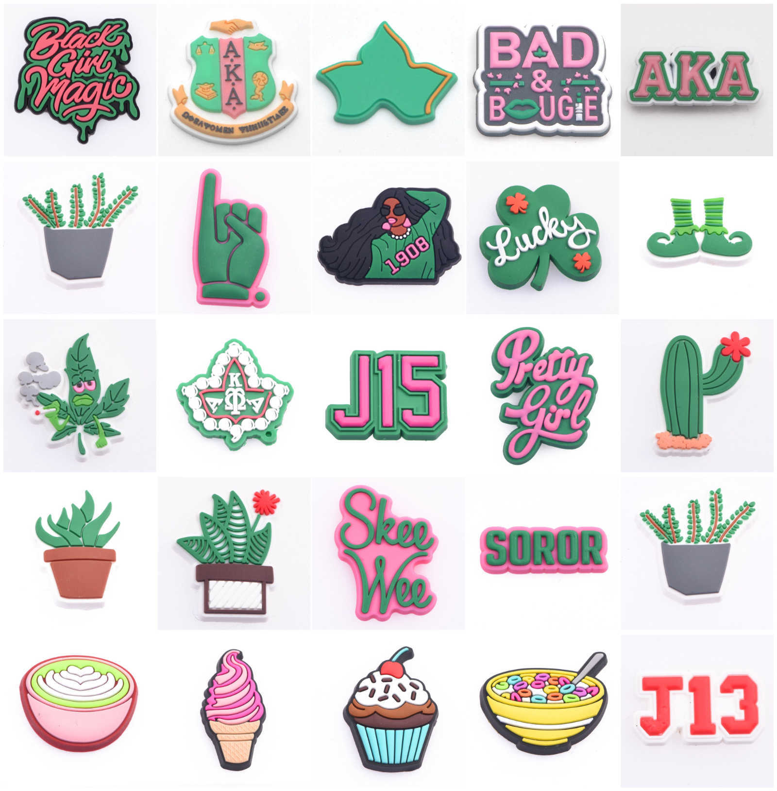 

Black Girls Magic Croc Charms Accessories For Clogs Cute Heart Cactus Nationality For AKA Shoe Decarations Kids Gifts