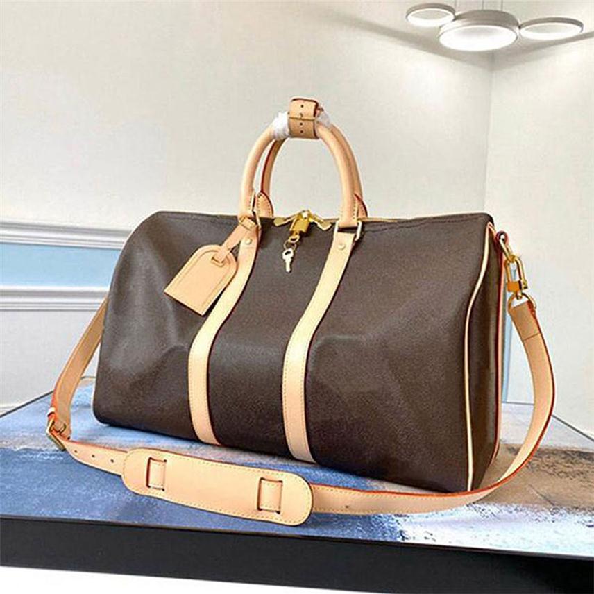 

45 50 55cm luxury handbags large capacity womens travel bags Leather Fashion High Quality Designer men shoulder duffel bag on lugg265E, White plaid