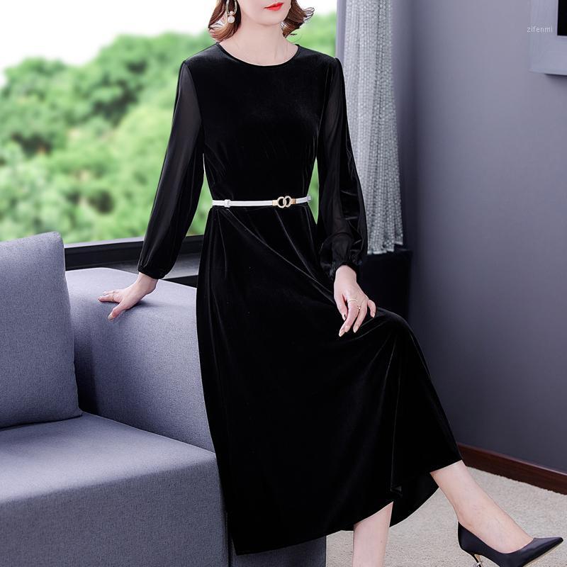 

Casual Dresses 2022Women Black Long Sleeve Sexy Midi Dress Elegant Bodycon Party Vestidos Spring Autumn Vintage Golden Velvet Office Lady