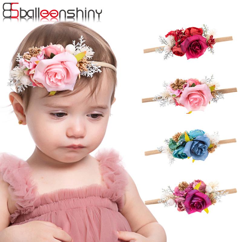 

Hair Accessories Balleenshiny 2022 Fashion Color Simulation Rose Flower Baby Nylon Stretch Headband Shower Headwear, Slivery;white