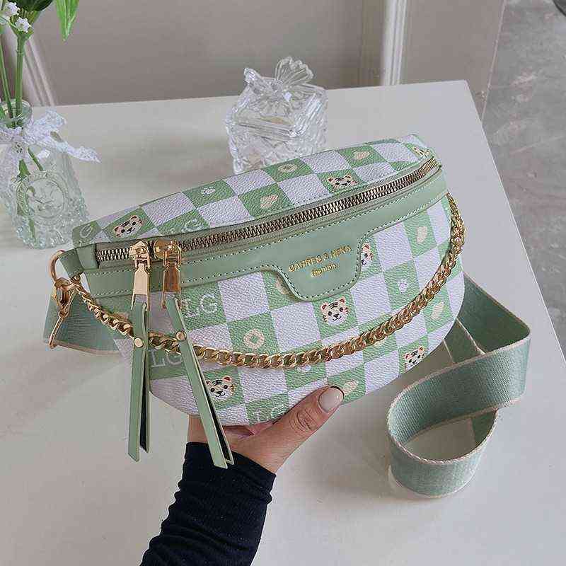 

HBP Crossbody Bag Cute Cartoon Pattern Plaid Pu Leather Waist s for Women Stylish Chain Packs Female Fanny Pack Wide Band 220727, Red