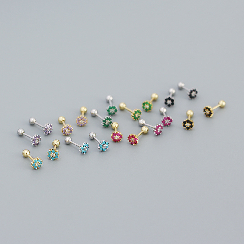 

100% 925 Sterling Silver Stud Earrings Flower Women Cute Tiny Colorful Crystal CZ Earring Gift for Girls Teens Lady Birthday Gifts