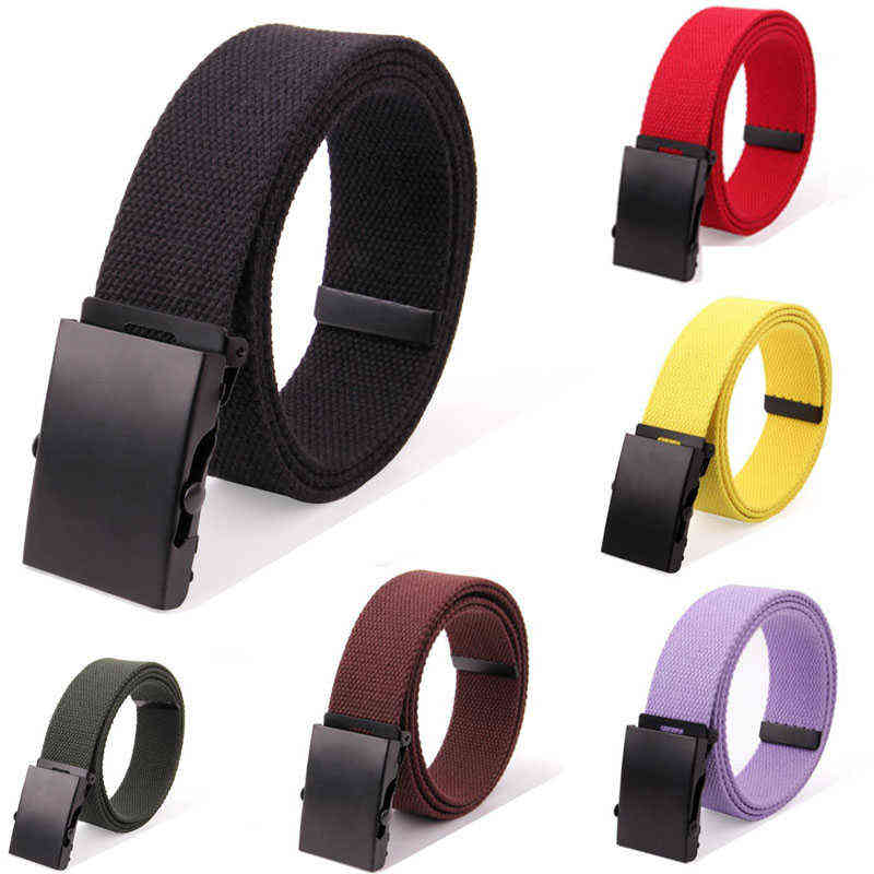 

new High Quality Canvas Belt Men / Women Unisex Jeans Belts Metal Roller Luxury Automatic Buckle Canvas Webbing Waist Belts Y220419, Black