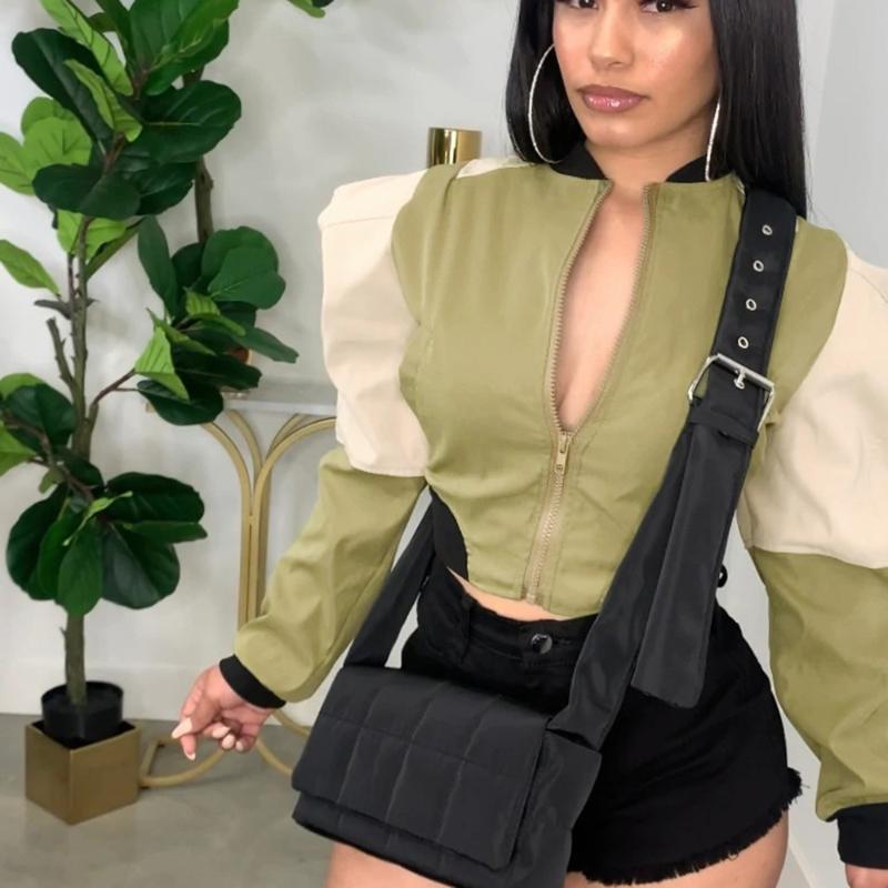

Women' Jackets Colorblock Zip Up Cropped Jacket Streetwear Women Clothes Fall 2022 Fashion Bomer Coats Outwear, Green