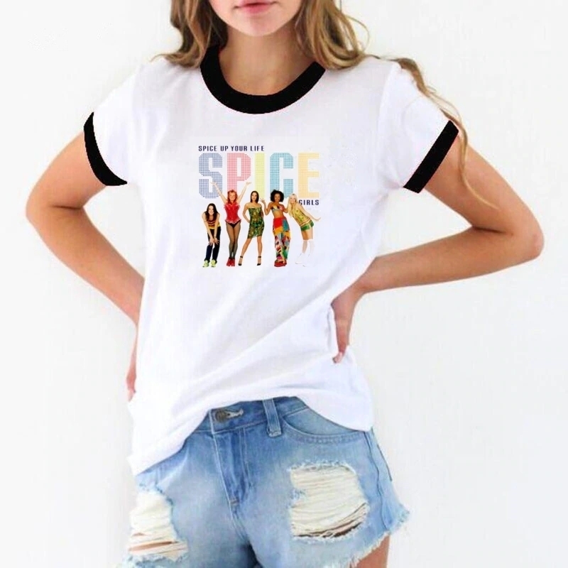 

Fashion Shirt, Women' Shirt Womens White Cat Harajuku Spice Girls Summer Top Shirt Camisetas First 90s Women T-shirt, 60460 row