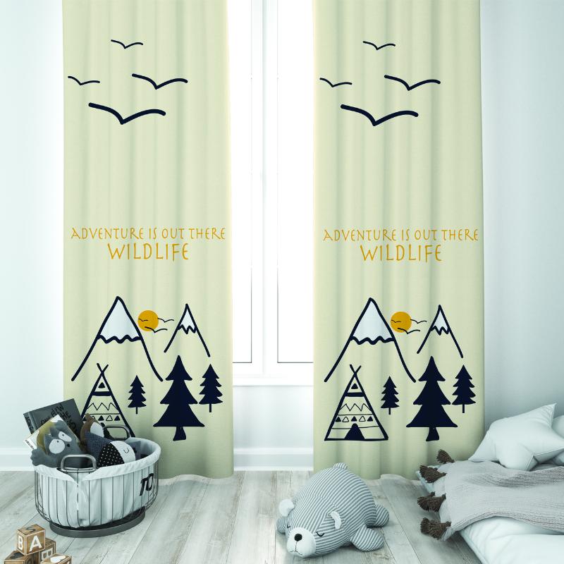 

Curtain & Drapes Sunny Mountain And Tree View Unisex Baby Kids Room Special Design Canopy Hook Button Blackout Jealous Window Bedroom, 65x135 cm ( 1 pcs)