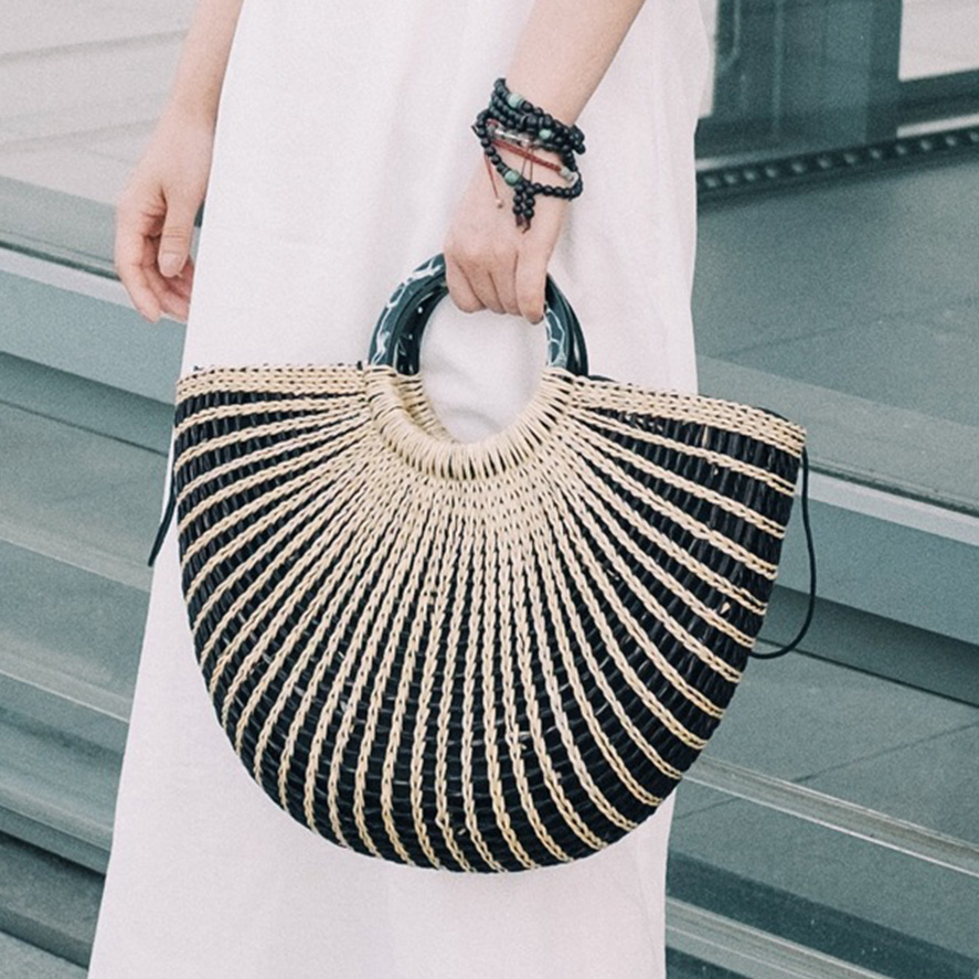 

Craft Yellow Straw Bag Pumpkin Holiday Beach Bag Ladies Handbag, Black