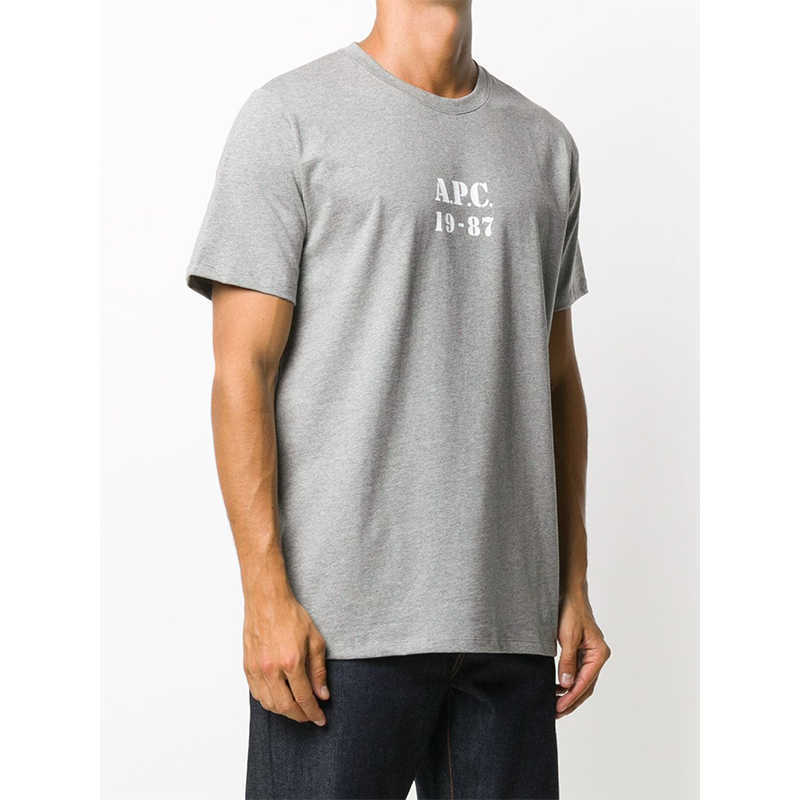 

Men' T-Shirts 2021 summer American fashion brand sweet cool men' T-shirt Street simple niche chic 1987apc printed short sleeve trend, Grey (white print)