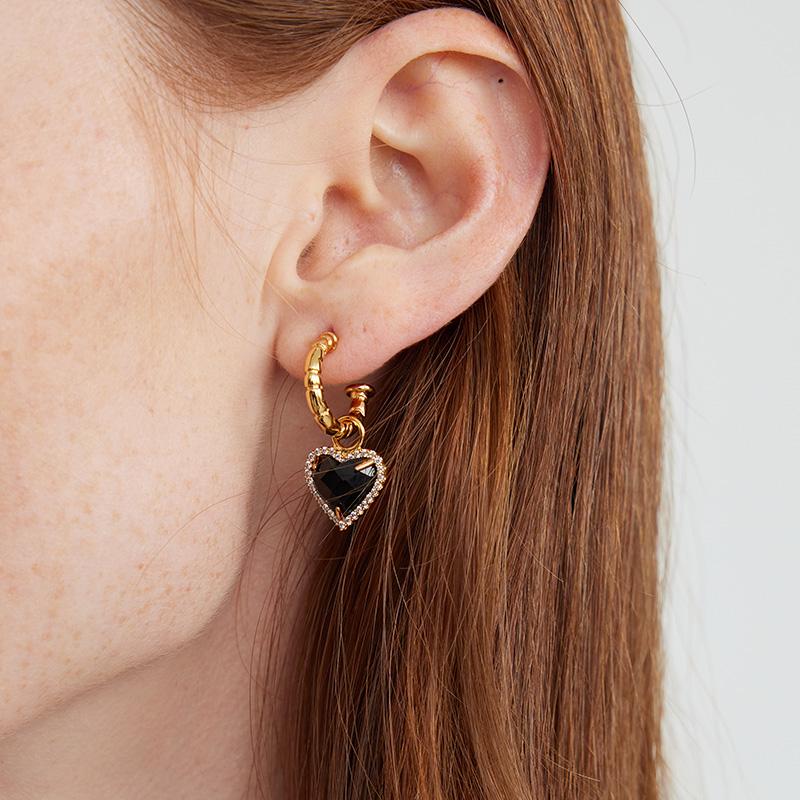 

Dangle & Chandelier 18k Gold Inlaid Zircon Acrylic Black Heart Agate Earring Hoop Pendant Love Stud 925 Silver Luxury Party JewelryDangle
