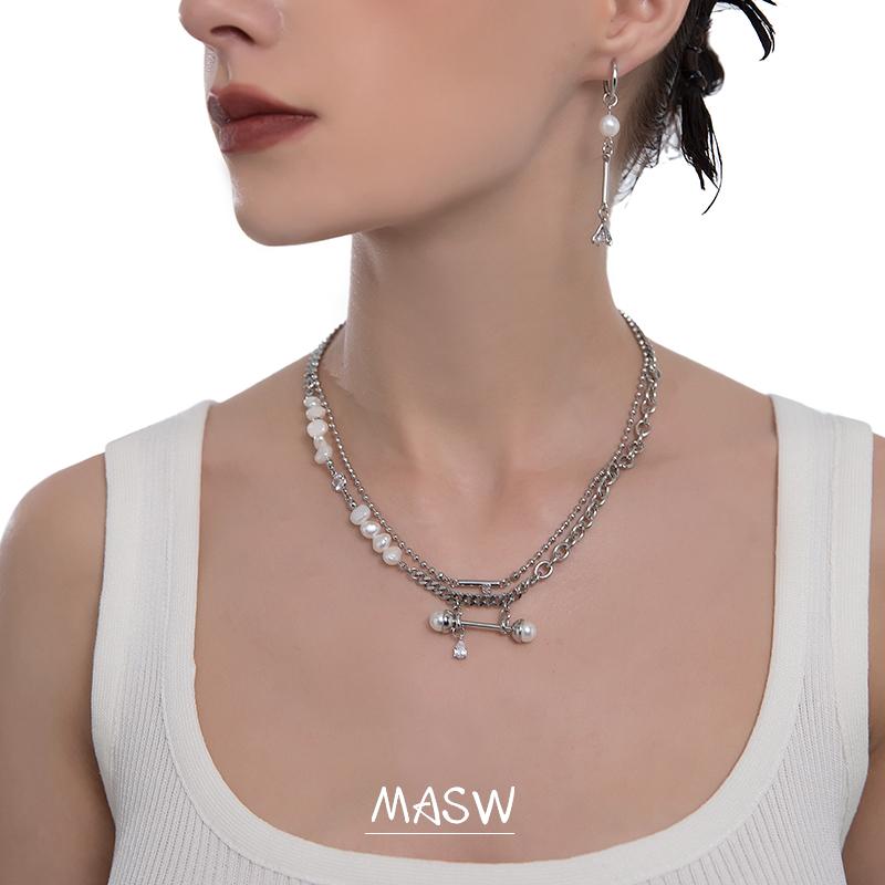 

Chains MASW Fashion Jewelry Two Layer Chain Necklace Original Design Natural Freshwater Pearl Choker For Women Party Gifts