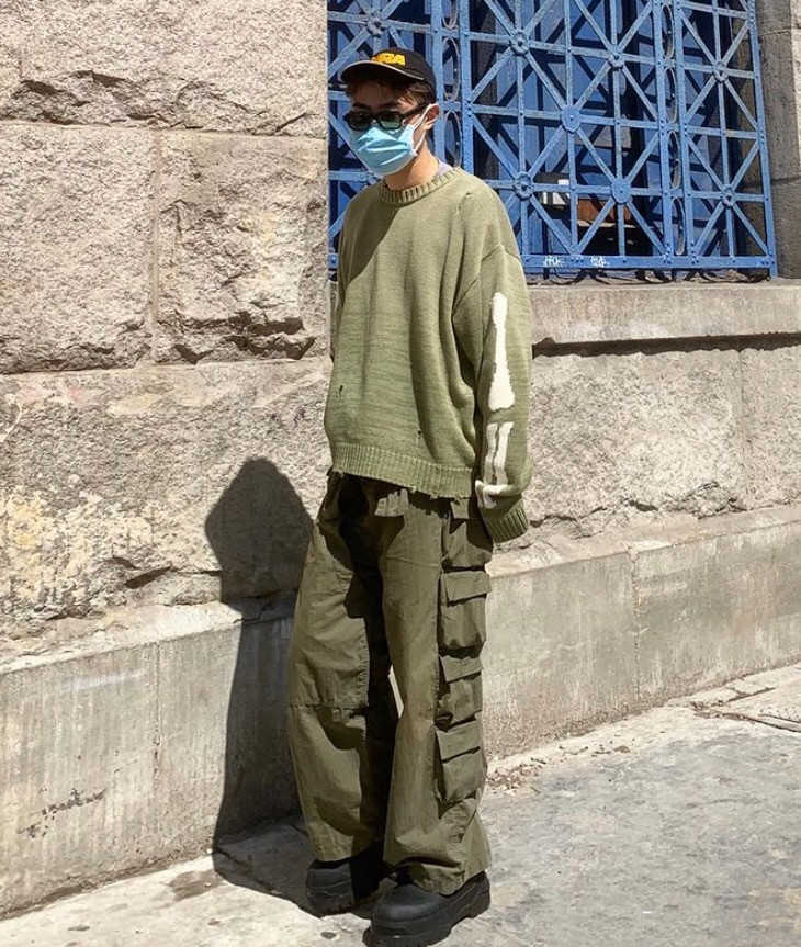 

five 21aw loose Kapital Japanese point grid Multi Pocket suspender overalls casual pants Hirata Hehong, Army green