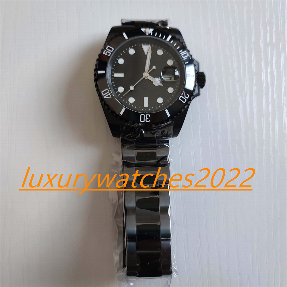 Zr Factory Men's Watch 40mm Full Black PVD / DLC Date en revêtement en acier inoxydable Mouvement mécanique automatique Boîte de bracelet lumineu