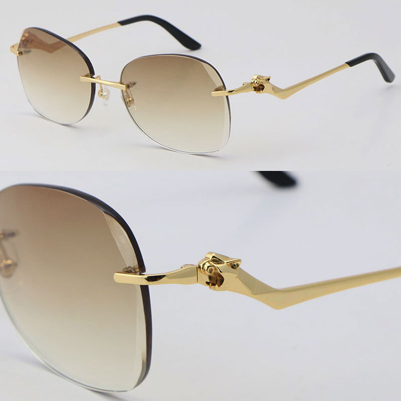 

New Diamond Cut Lens Metal Rimless Leopard Series Sunglasses Designer Driving Unisex glasses Man Woman 18K Gold Fashion High Quality Frames Size:61-20-145MM