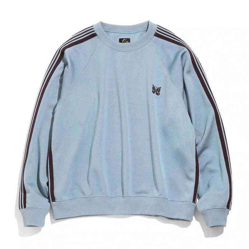 

Best Quality Blue Needles Fashion Sweatshirts Men Brown Webbing Stripe Embroidery Butterfly Needles Women Crewneck Hoodie T220726