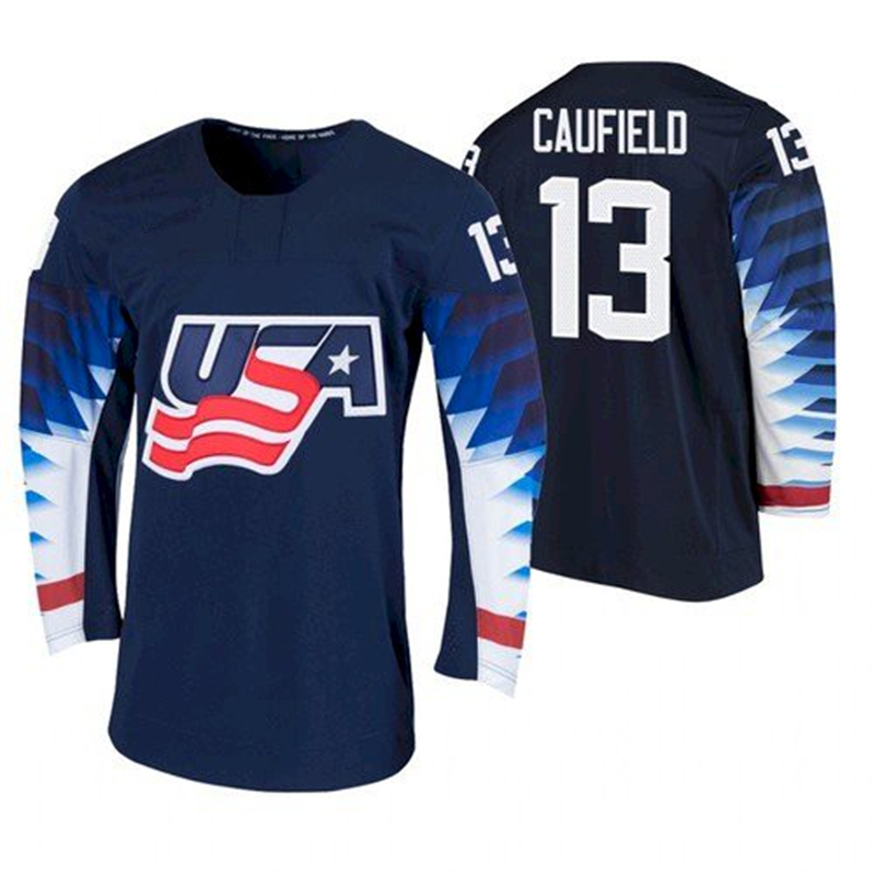 

Movie Team US Hockey 13 Cole Caufield College Jersey 2021 IIHF World Junior Championship Team Color Navy Blue For Sport Fans Pure Cotton University Stitched High, 10 white