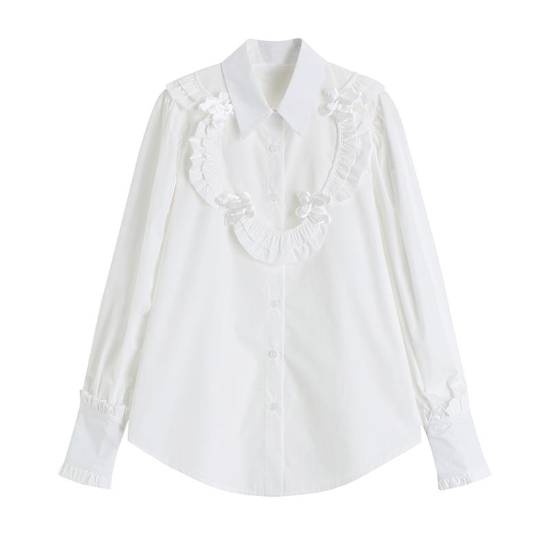 

Women' Blouses & Shirts Bowknot Ruffled Shirt Women White Design Sense Niche Black Blouse Female Autumn Winter Temperament Office Style Lon