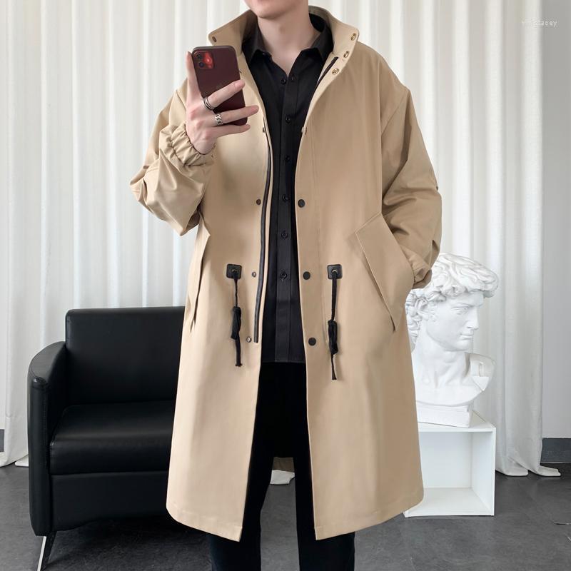 

Men's Trench Coats 2022 Autumn Men Korean Style Fashion Solid Color Casual Long Jacket Male Streetwear Loose Windbreaker Overcoat 3XL Viol22, Black