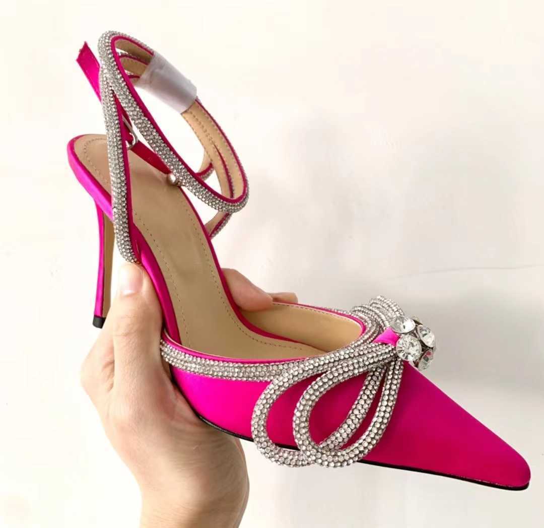 

Fashion Women Sandals Bow Crystal Ankle Strap High Heels Pointde Toe Stiletto Wedding Pageant Coktail Prom Shoes, As pic
