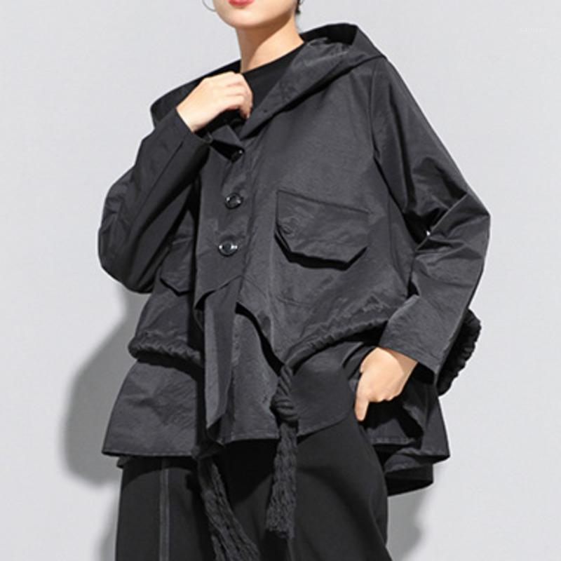 

Women' Jackets XUXI Women Hooded Short Coat Irregular Fashion Long Sleeve Single-breasted Splicing Casual Loose Top Spring Autumn 2022 E468, Black