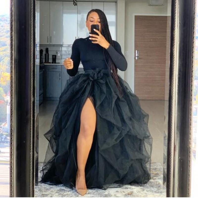 

Skirts Puffy Tulle High Split Faldas Long Skirt Women Party Wear Female Maxi Girl BlackSkirts, Khaki