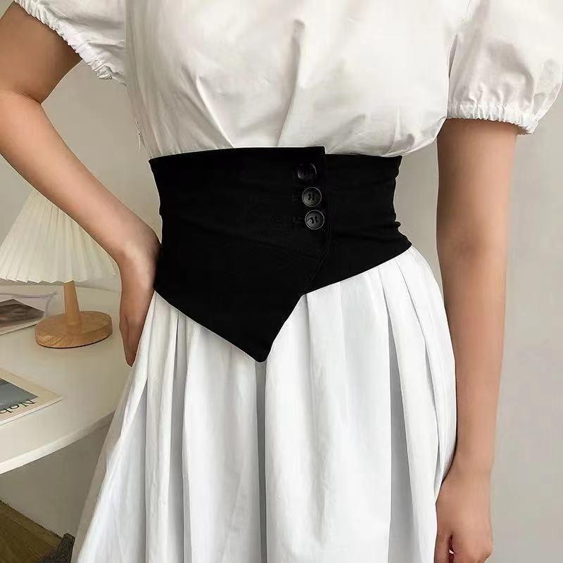 

Belts 2022 Girdle For Women OL Suit Irregular Button Decorate Waistband Fashion Ladies Wide Black Waist Belt Elastic Cummerbunds