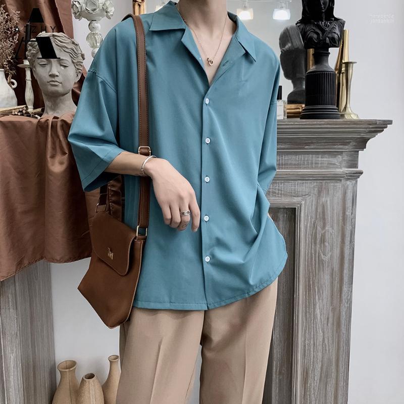 

Men's Casual Shirts Men's Three Quarter Sleeve Suit Collar Hawaiian Shirt French Cuff Mens Brand Clothes Fashion Camisa MasculinaMen's H, Green