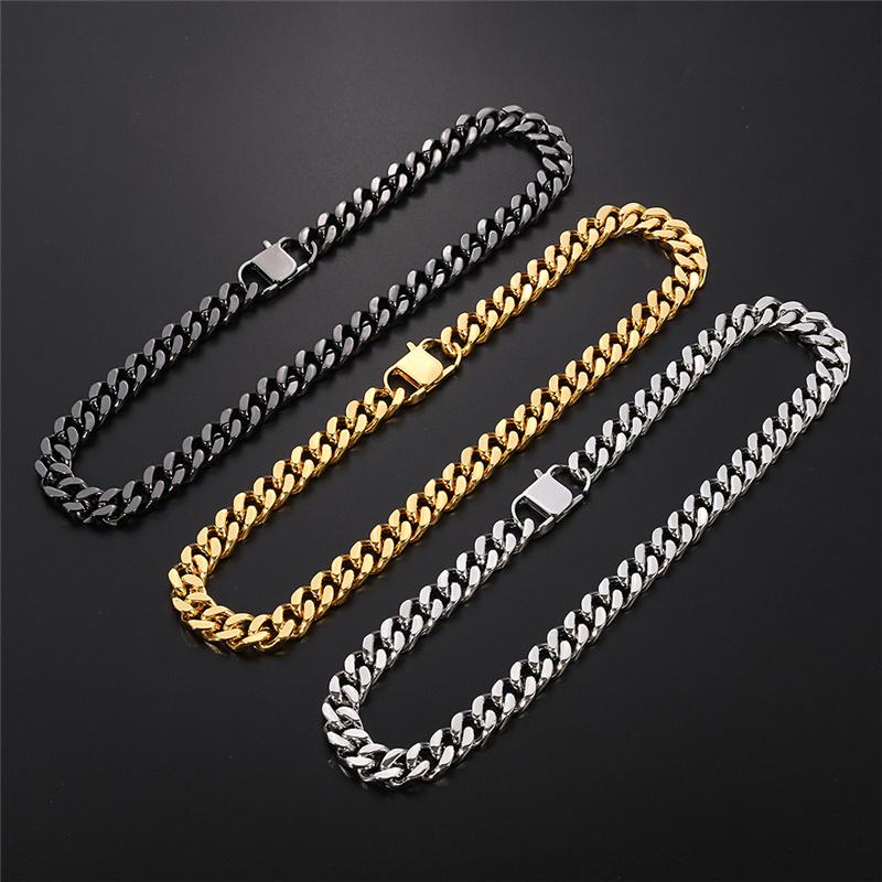 

Chokers Stainless Steel Bracelet Necklace For Men Women Authentic Cuban Chain Black Gold Silver Color Tone Solid MetalChokers