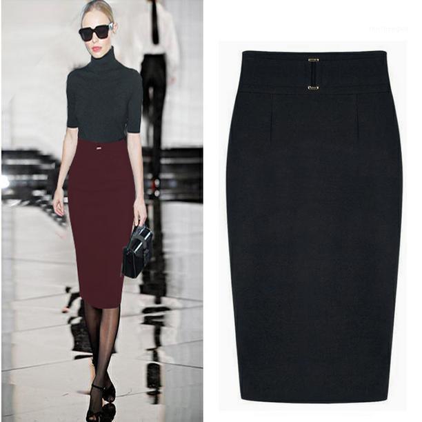 

Skirts Autumn Sexy Slim Package Hip Women Formal Skirt High Waist Fashion Pencil OL Office Ladies, Black