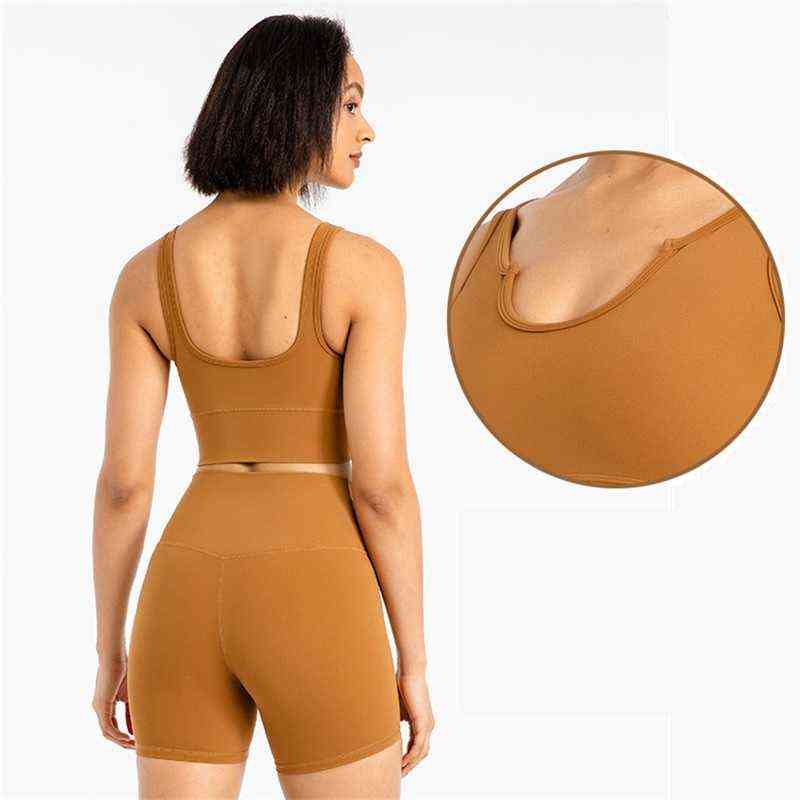 

Solid Color Women Sports Suit High Waist Shorts 2pcs Fitness Bra Front Waist Cross Legging Yoga Set Gym Tracksuit With Chest Pad T220725, Black