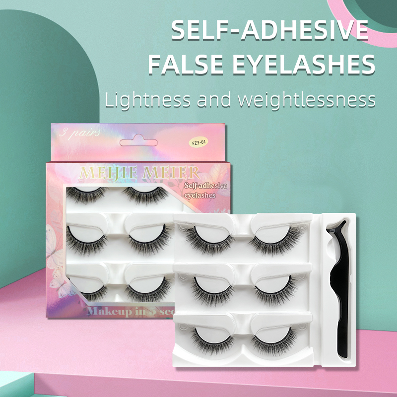 

3 Pairs of Self-Adhesive False Eyelashes with Tweezers Natural Long Thick Quickly Paste Reuse No Glue No Magnetic Paper box 4 Models