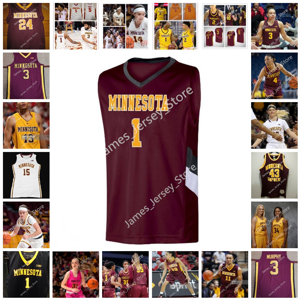 

NCAA Custom Minnesota Golden Gophers Basketball Jersey 2 Abdoulaye Thiam 24 Justice Ross 3 Deja Winters 35 Bailey Helgren Alexia Smith Jasmine Powell Maggie Czinano