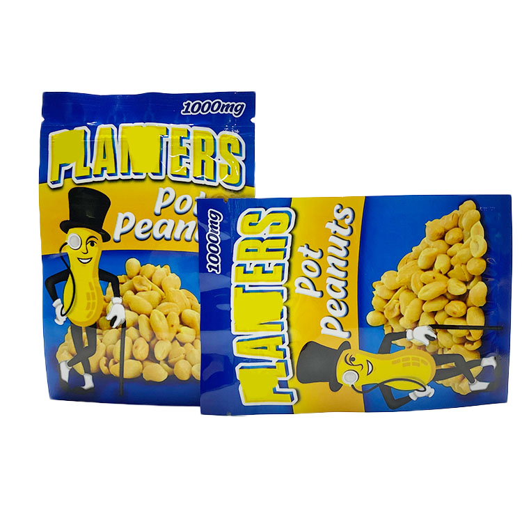 

1000mg empty edible packaging snack packing plastic mylar bag planters pot peanuts smell proof with zipper