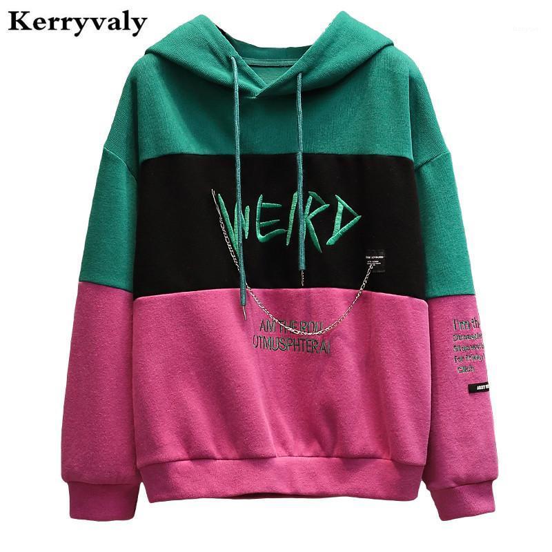

Women's Hoodies & Sweatshirts Korean -XXXXL Plus Size Embroidery Stitching Winter Sweatshirt Female Long Sleeve Green Red Women Tops K3921
