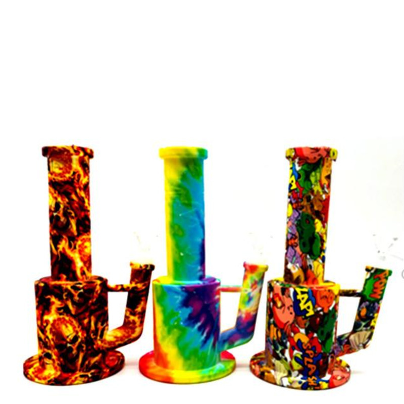 

Fire pattern Silicone Bong hookahs Water Pipes Portable Silicones Oil Rigs Detachable Unbreakable Smoking Concentrate Pipe