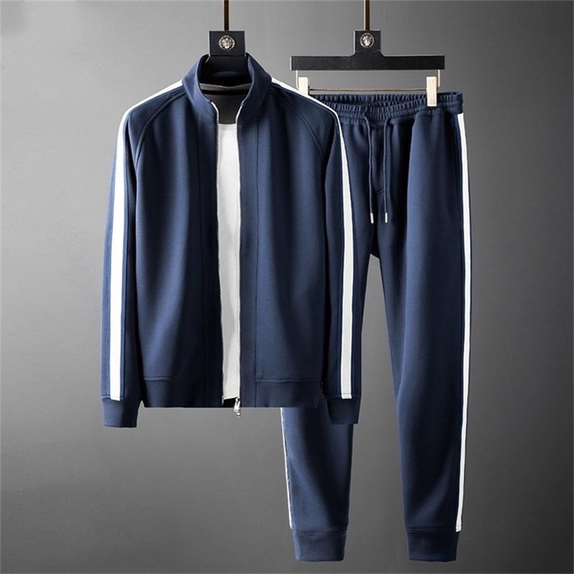 

CARTELO mens sweater suit mens autumn and winter young men casual suit stand up collar suit men LJ201125, Blue