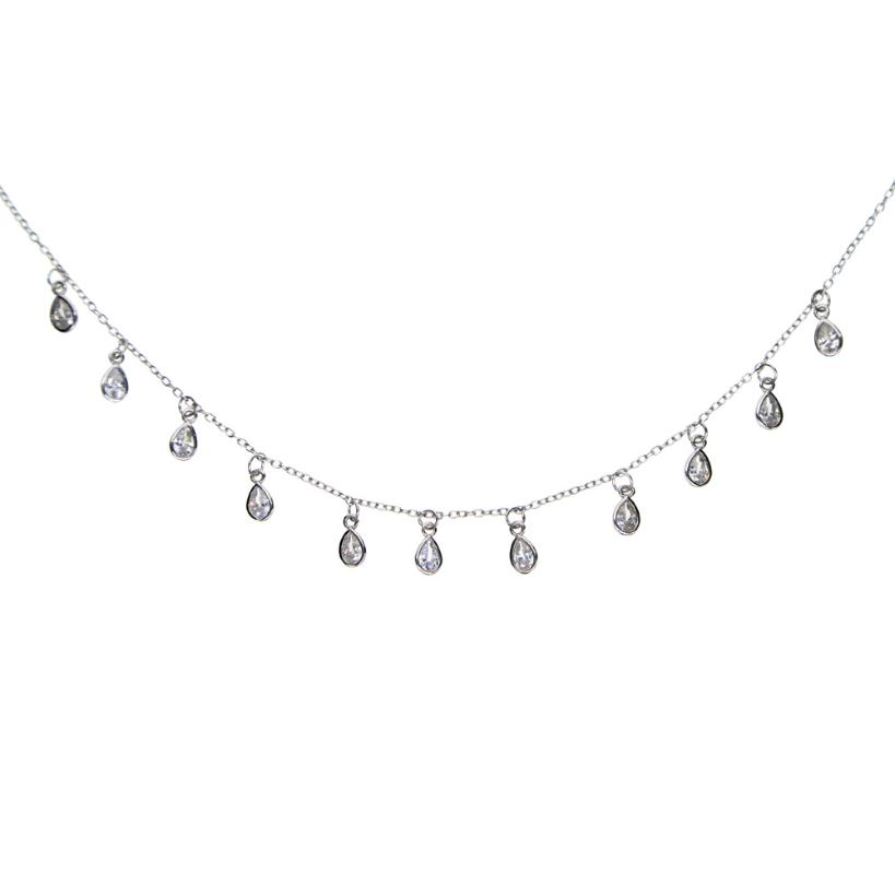 

Chains Classic 2022 Winter Sweater Chain Sparking Tear Drop Cubic Zirconia 925 Sterling Silver Delicate Choker Cham NecklaceChains ChainsCha