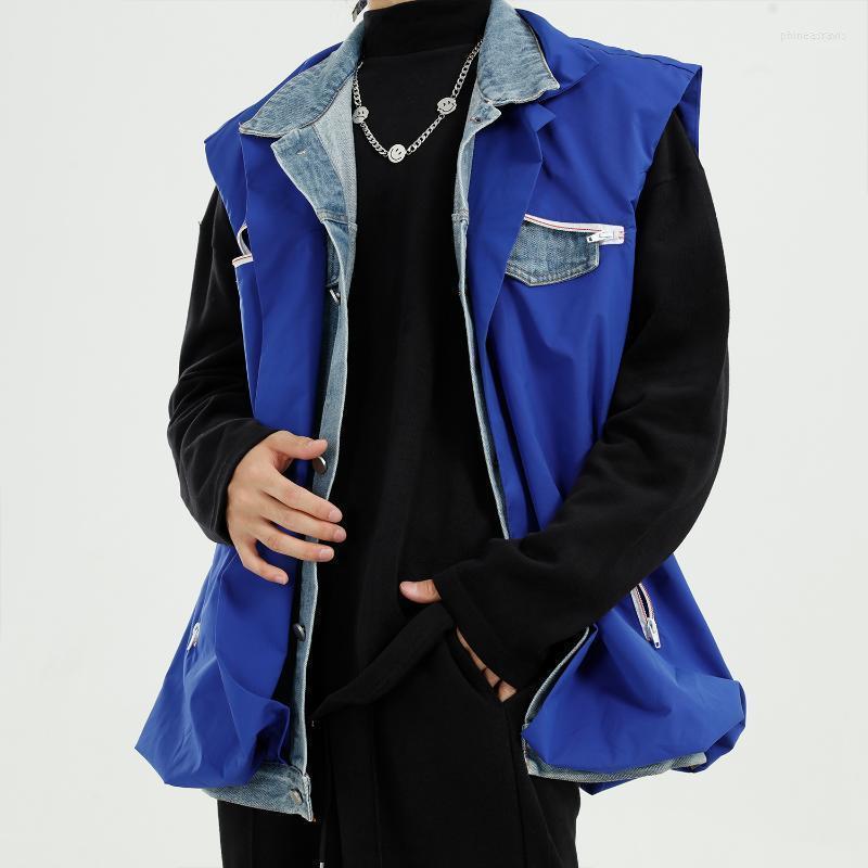 

Men's Vests Men Denim Splice Casual Loose Streetwear Hip Hop Vest Coat Male Vintage Blue Sleeveless Waistcoat Jacket Outerwear Phin22, 6009
