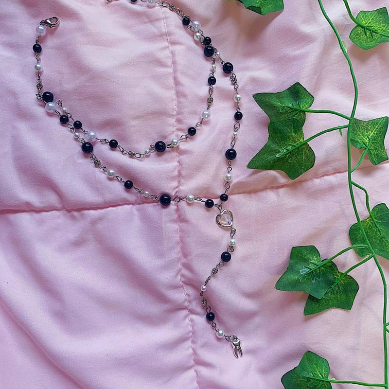 

Chains White Black Double Layered Rosary Necklace Fairy Mall Goth Fairycore Pixiecore Long Fashion Necklaces 2022 Women AestheticChains