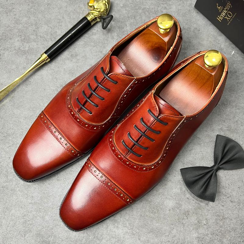 

Dress Shoes Mens Wedding High Quality Zapatos De Hombre Brogues Leather Brown Colors Oxford Pointed Toe ShoesDressDress, Auburn