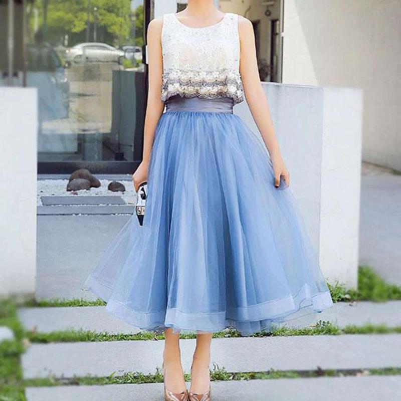 

Skirts Light Sky Blue Tulle For Bridesmaid Party Ruffles Fabric Women Tutu Elastic Ankle Length Jupe Femme Saias In Stock 2022Skirts, Black