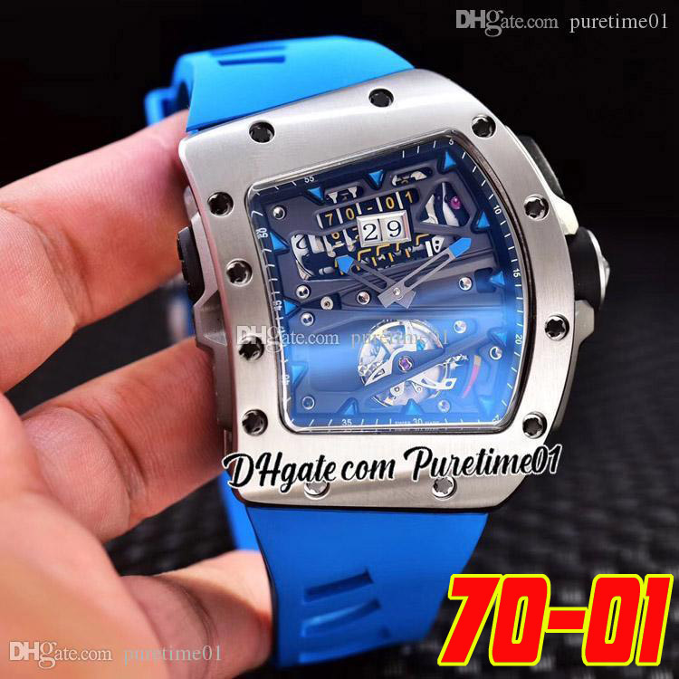 

Alain Prost F1 Autoamtic Tourbillon Mens Watch Steel Case Big Date Skeleton Dial Limited Edition Blue Rubber Strap Sports Watches Puretime01 7001c3, A3