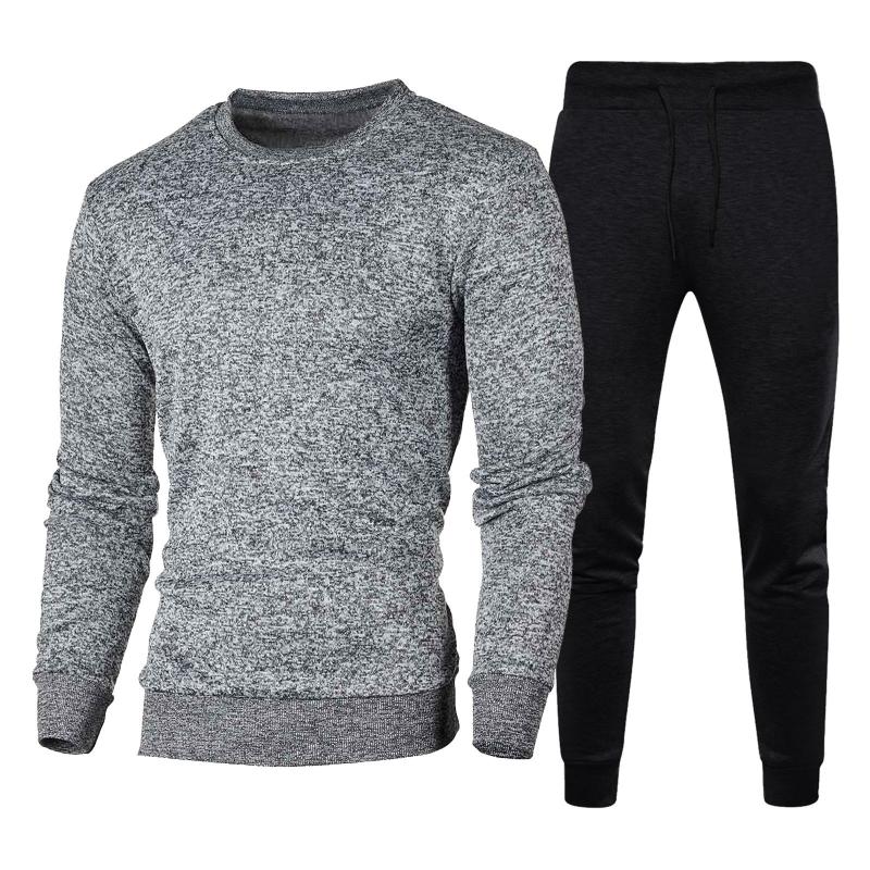 

Men's Tracksuits Casual Sets Autumn Winter 2 Pieces Patchwork Long Sleeve O-neck Sweatshirts Pants Polyester Loose, Gray